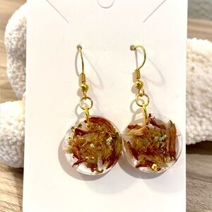 98. Gold Leaf and Texas paint brush Round Dangle Earrings - Women Jewelry